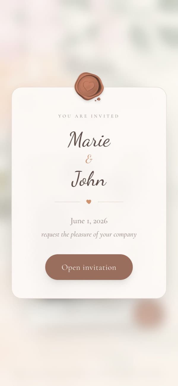 Sealed opening card of the Minimalist Ivory wedding invitation