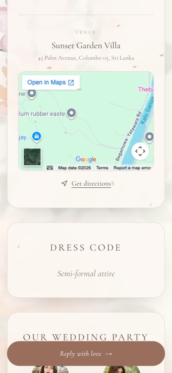 Event and venue details with a map in the Minimalist Ivory wedding invitation