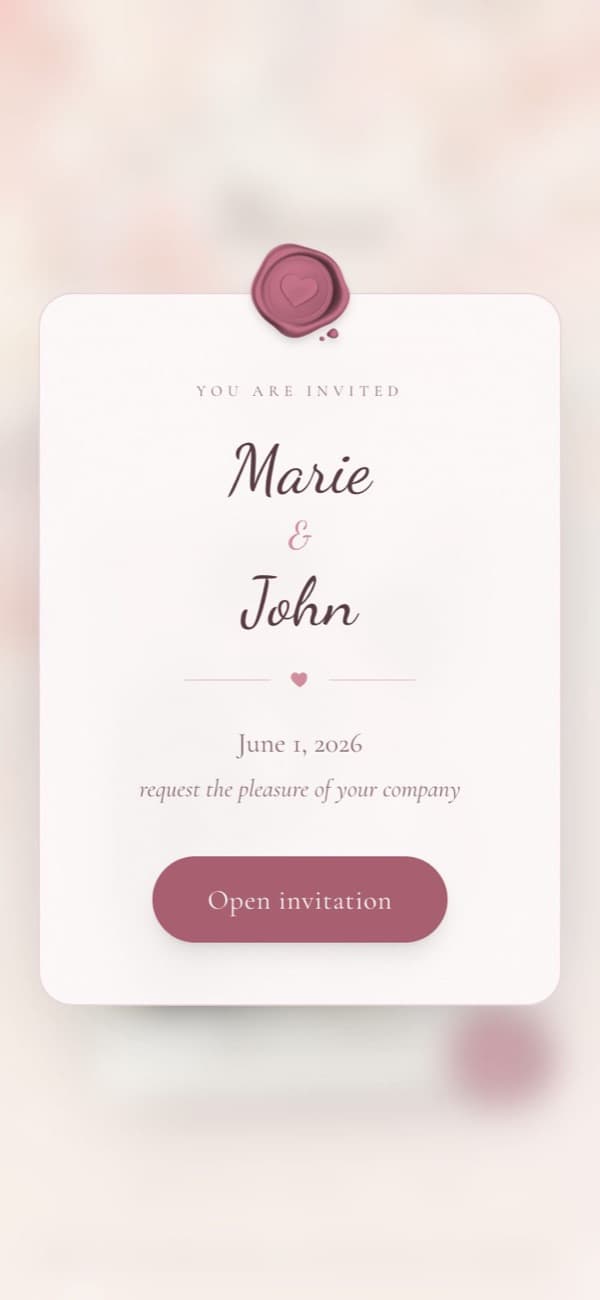 Sealed opening card of the Modern Blush wedding invitation