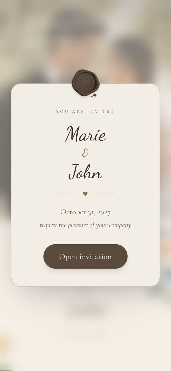 Sealed opening card of the Classic European wedding invitation