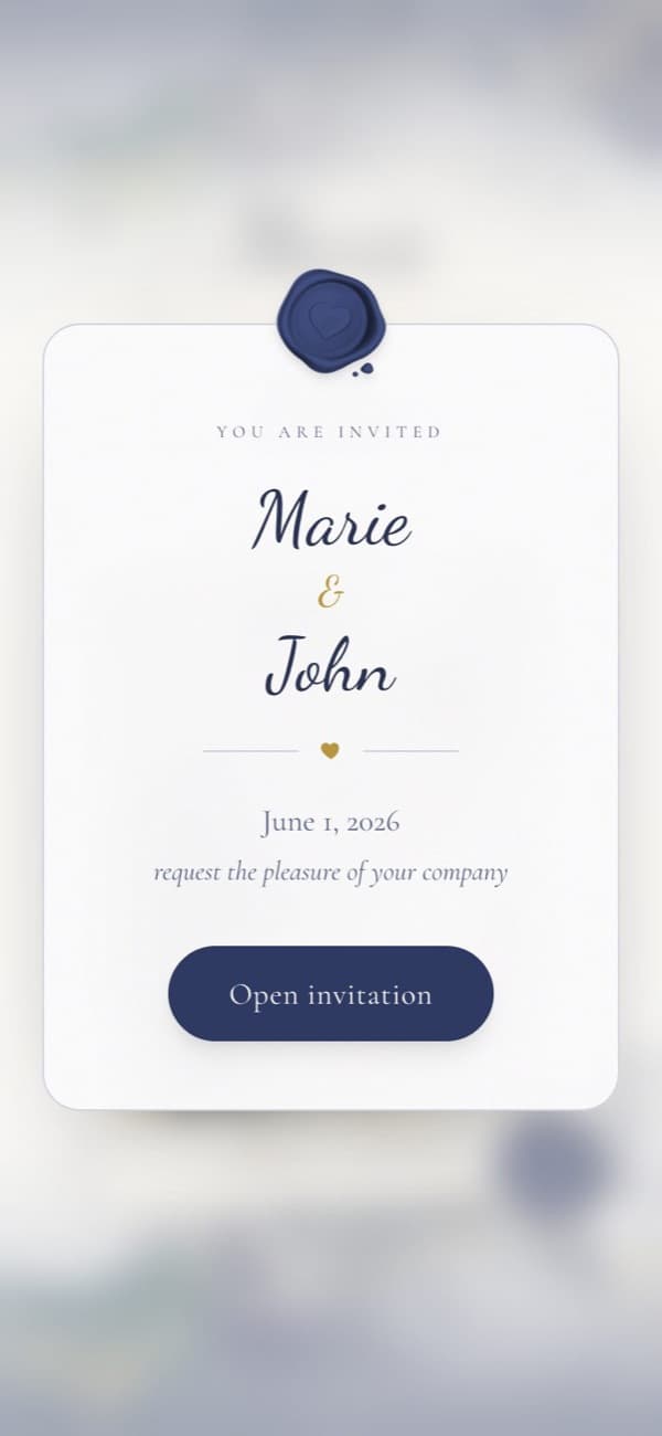 Sealed opening card of the Floral Sapphire wedding invitation