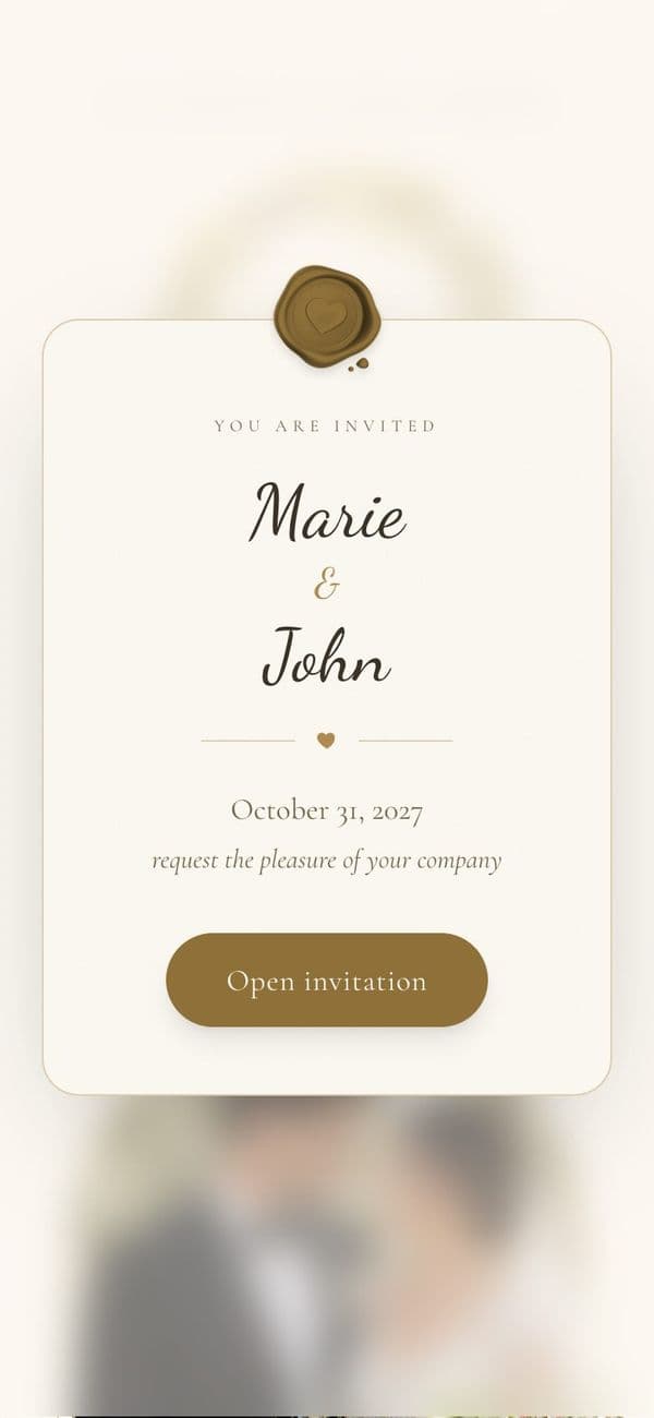Sealed opening card of the Ivory & Gold wedding invitation