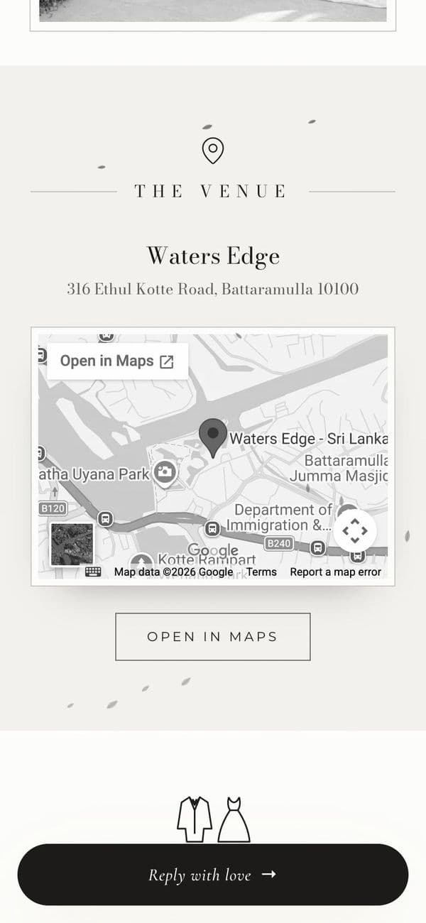 Event and venue details with a map in the Minimal Luxe wedding invitation