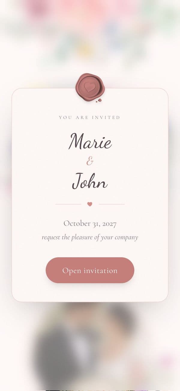 Sealed opening card of the Pastel Bloom wedding invitation