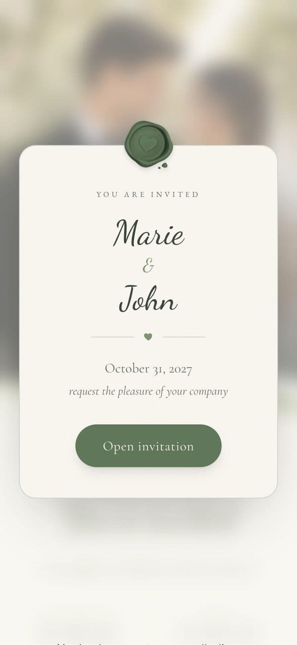Sealed opening card of the Sage Garden wedding invitation