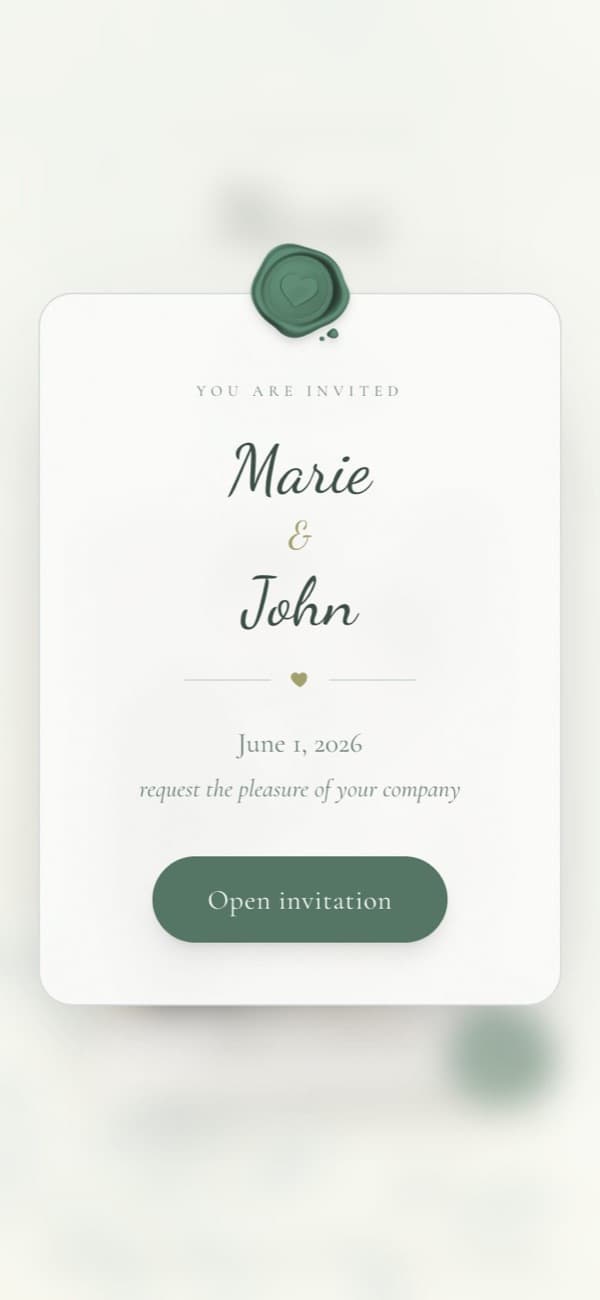 Sealed opening card of the Tropical Garden wedding invitation